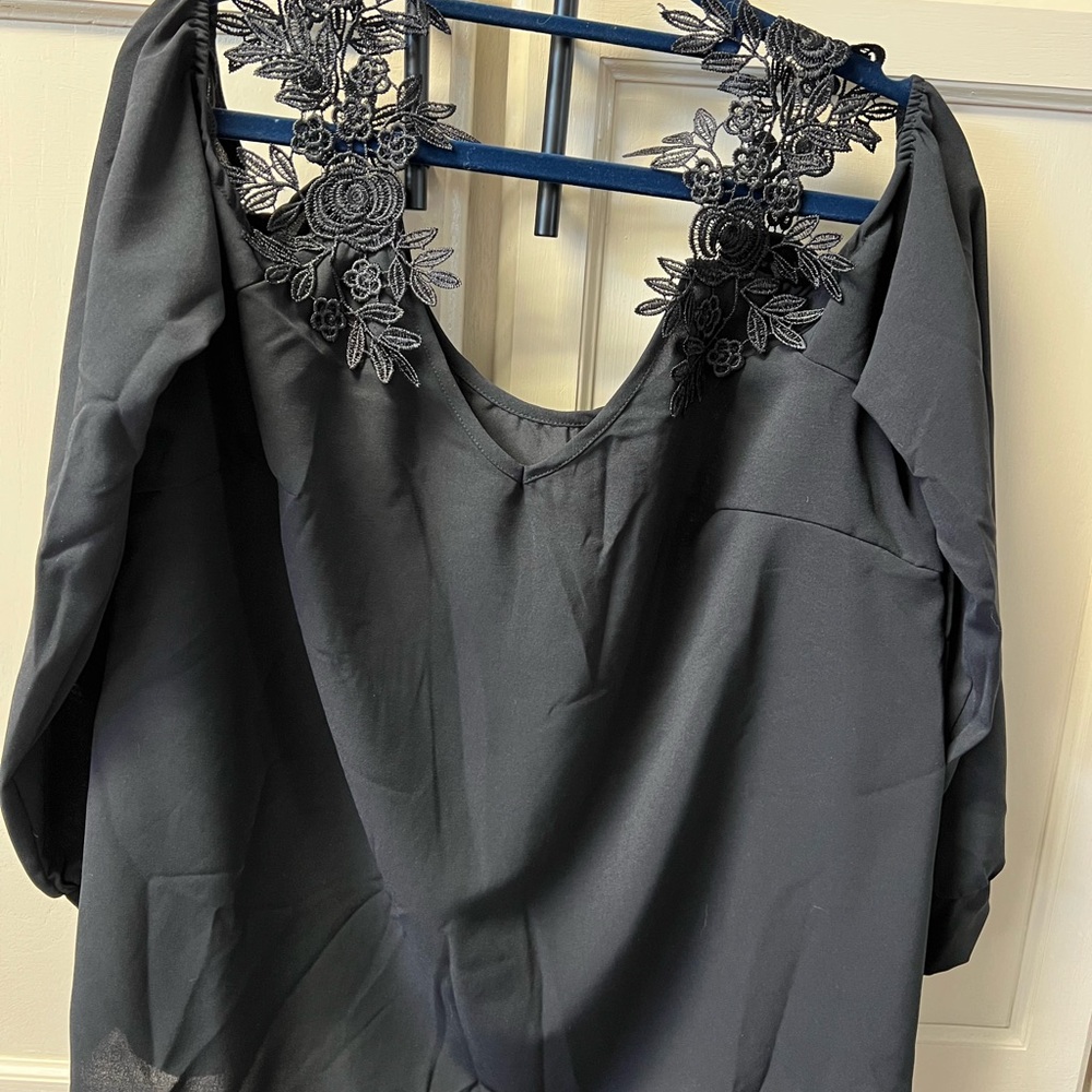 SHEIN Black Lace Detail Blouse